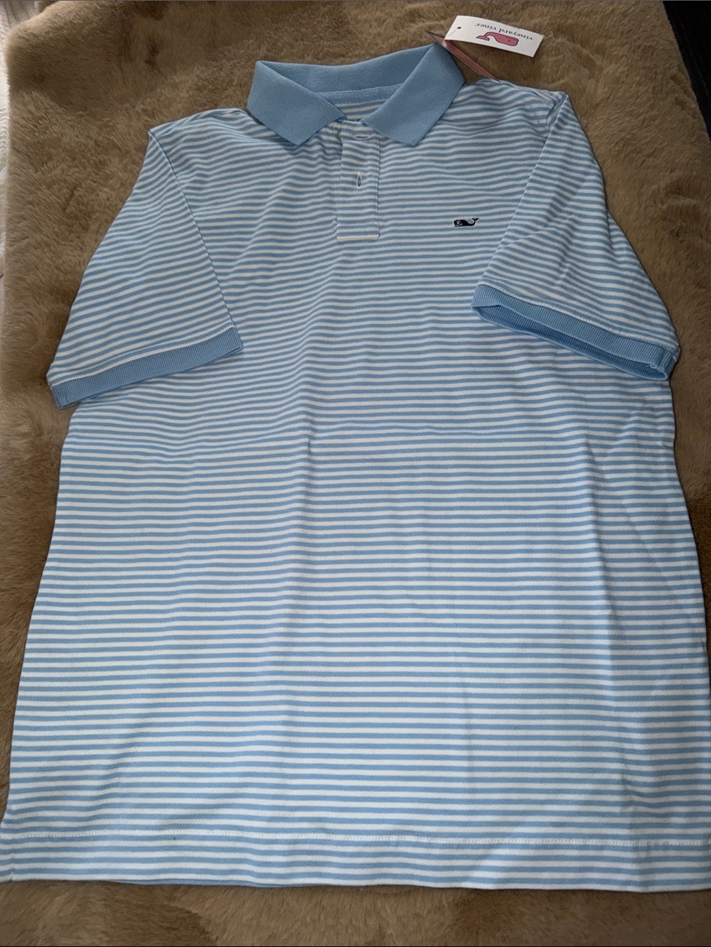 Vineyard Vines Light Blue and White Striped Polo